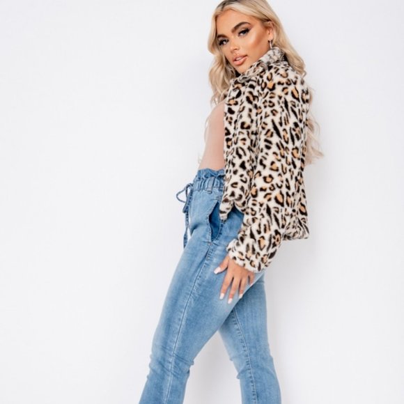 Leopard Print Animal Print Faux Fur Long Sleeve Collared Bomber Jacket - Picture 5 of 9